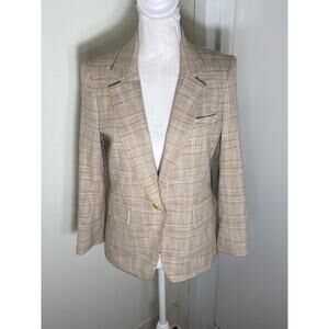 Veronica Beard Tan Plaid Long Sleeve Fitted Blazer Sz 4